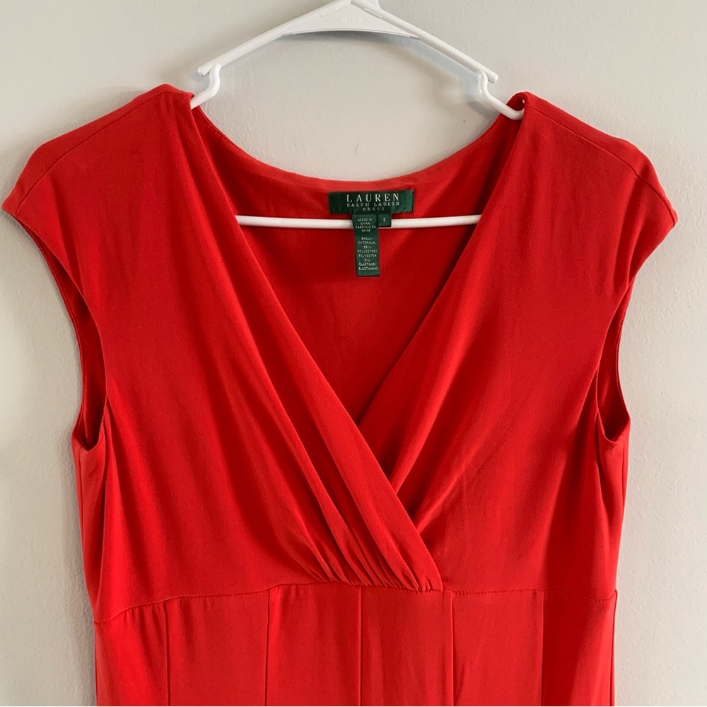 Red Midi Dress Length Ralph Lauren Size 8 A Line Short Sleeve V Neck - Picture 2 of 7